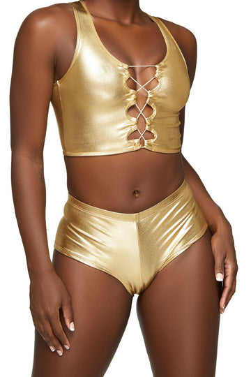 Camiseta sin mangas con cordones dorados